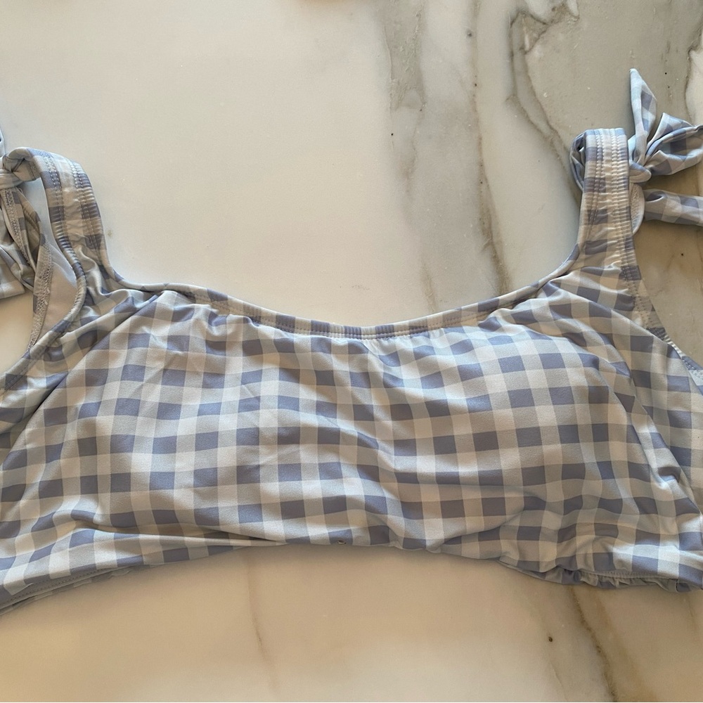LC Lauren Conrad Light Blue Gingham Bikini Top
